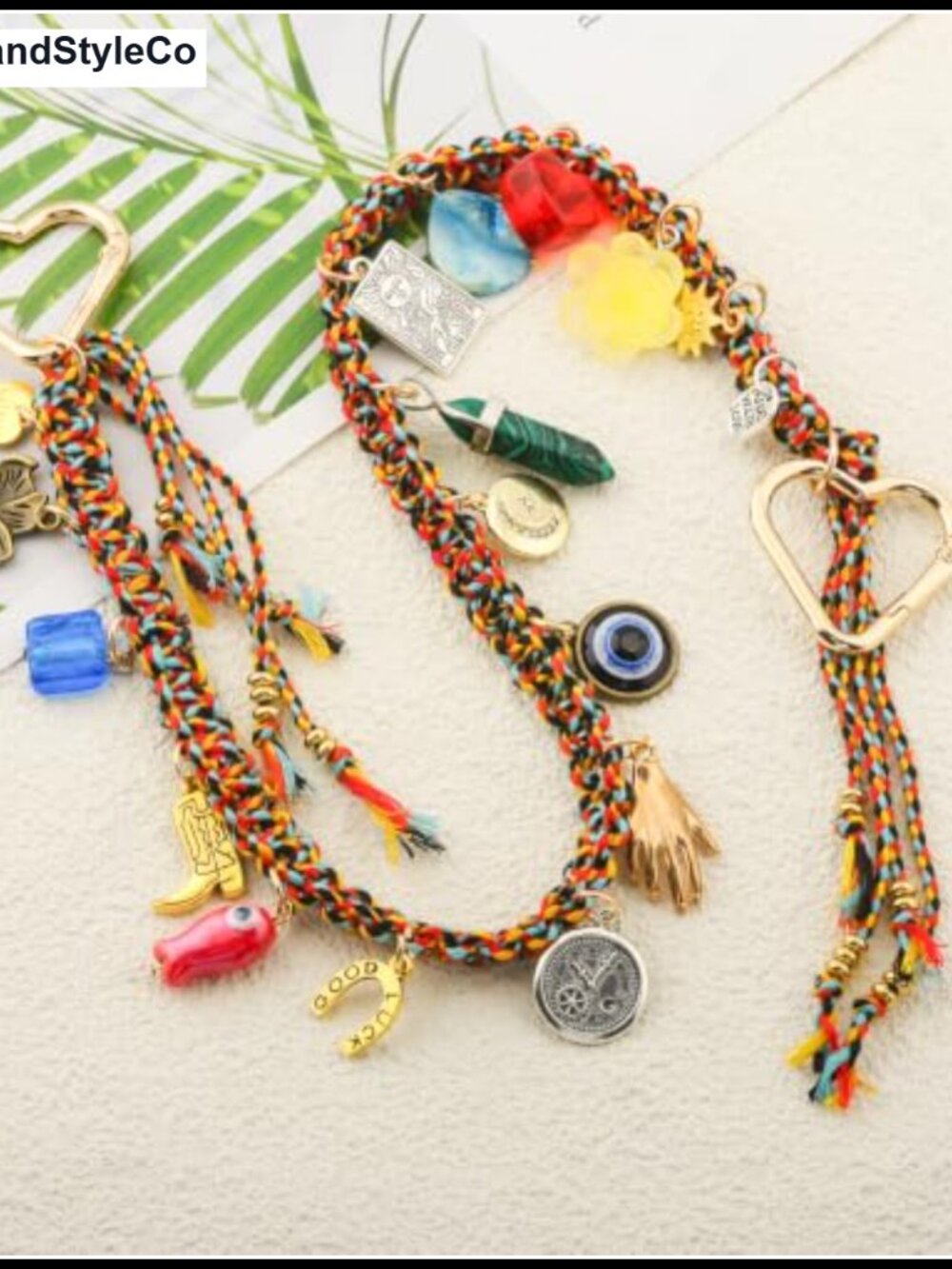Boho Woven Bag Charm Purse Chain Heart Clasp Keychain Handbag - Picture 2 of 6